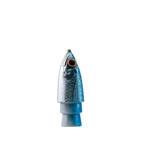 Oodood - 9" Saltiga Fish Head Blue Dot Silver