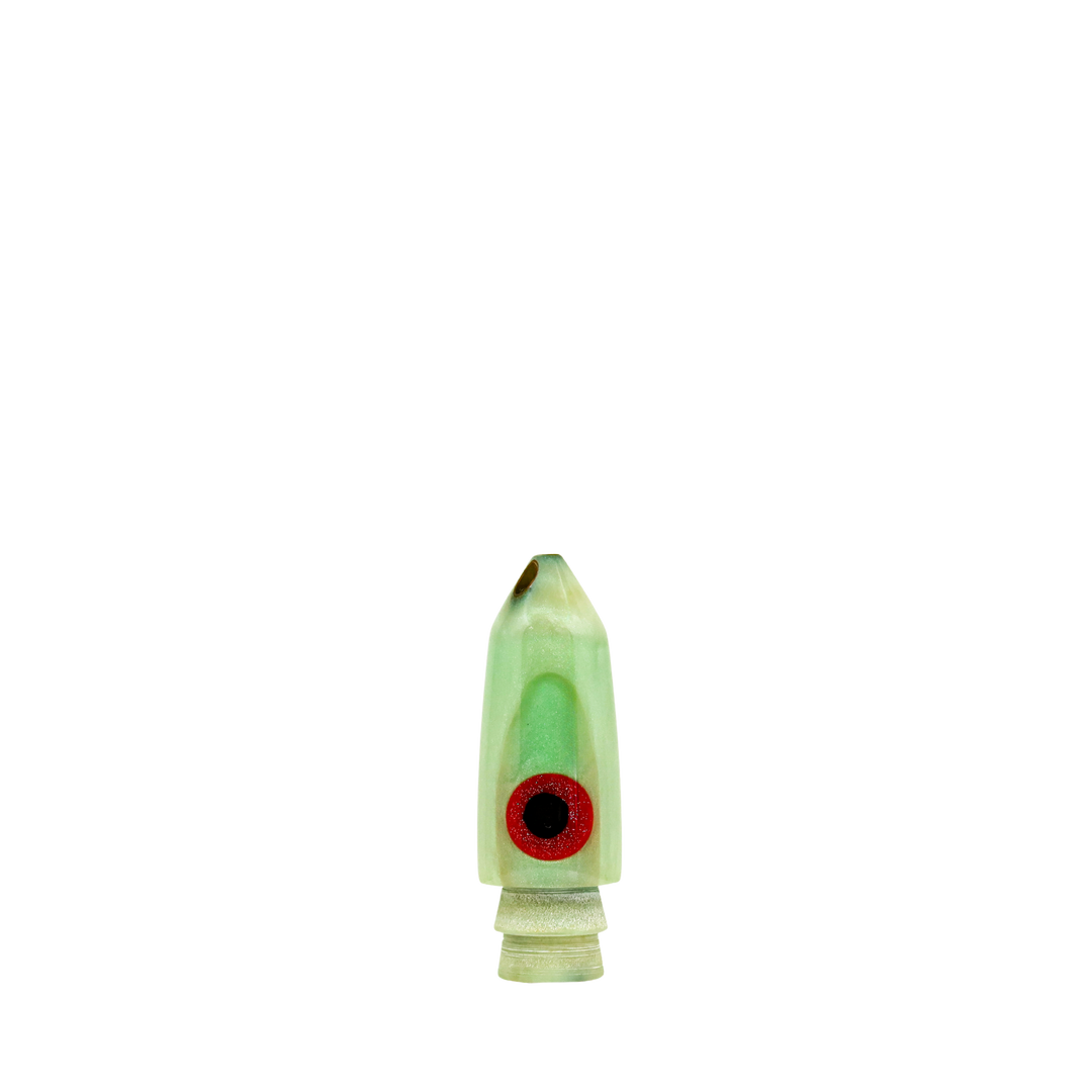 Leroy Lures: History & Lure Identification Guide | Luremonger 7" Bullet, 2-Jet Green Pearl - Offshore Trolling Lure Archive