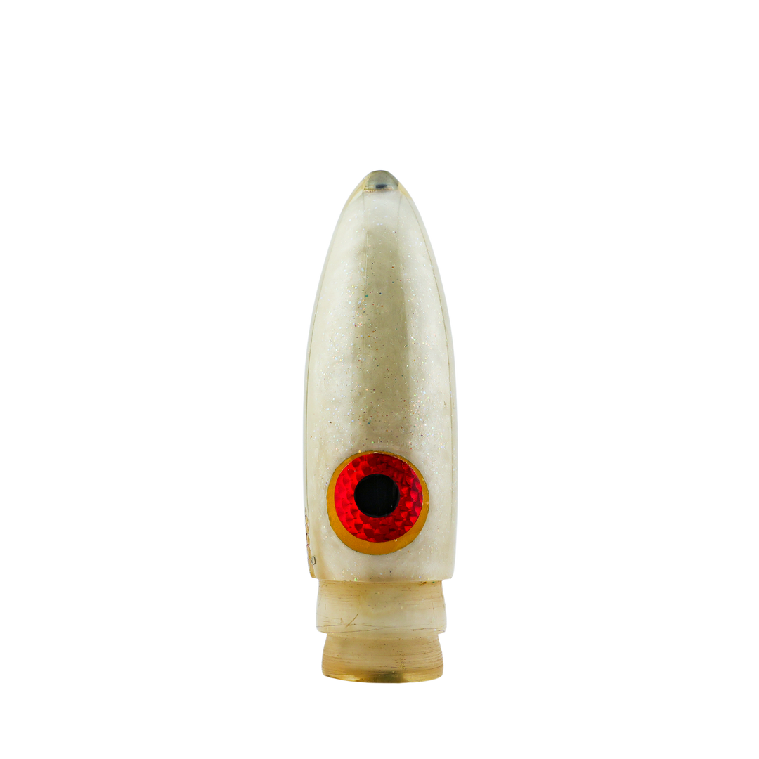 Mitsuo Lures: History & Lure Identification Guide | Luremonger 9" Long Bullet, White Pearl - Offshore Trolling Lure Archive