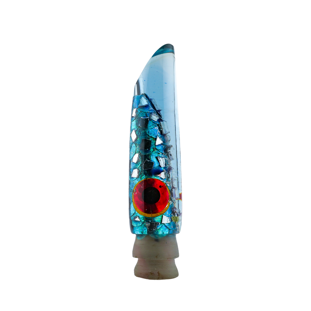 Mitsuo Lures: History & Lure Identification Guide | Luremonger 9" Reverse Scoop, Offset Cracked Glass - Offshore Trolling Lure Archive