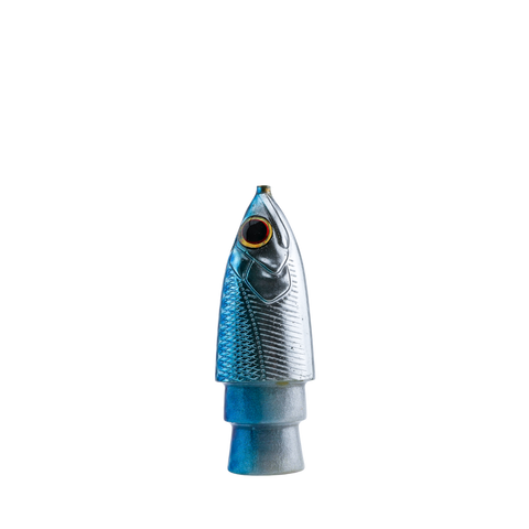 Oodood - 9" Saltiga Fish Head Blue Dot Silver