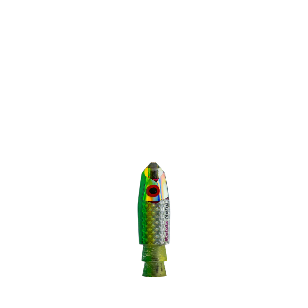 Kelela Lures: History & Lure Identification Guide | Luremonger 5" Nehu, Green Top - Offshore Trolling Lure Archive