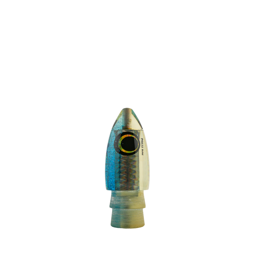 Polu Kai Lures: History & Lure Identification Guide | Luremonger 9" Bullet, Blue Glitter Top - Offshore Trolling Lure Archive